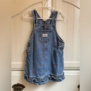 OshKosh B'gosh Denim Overall Dress with Red Strawberry Embroidery